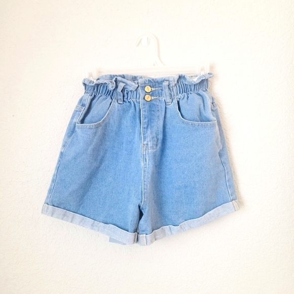 Amazon Cinch Waist Cuffed Denim Mom Shorts Size XS - Picture 1 of 11